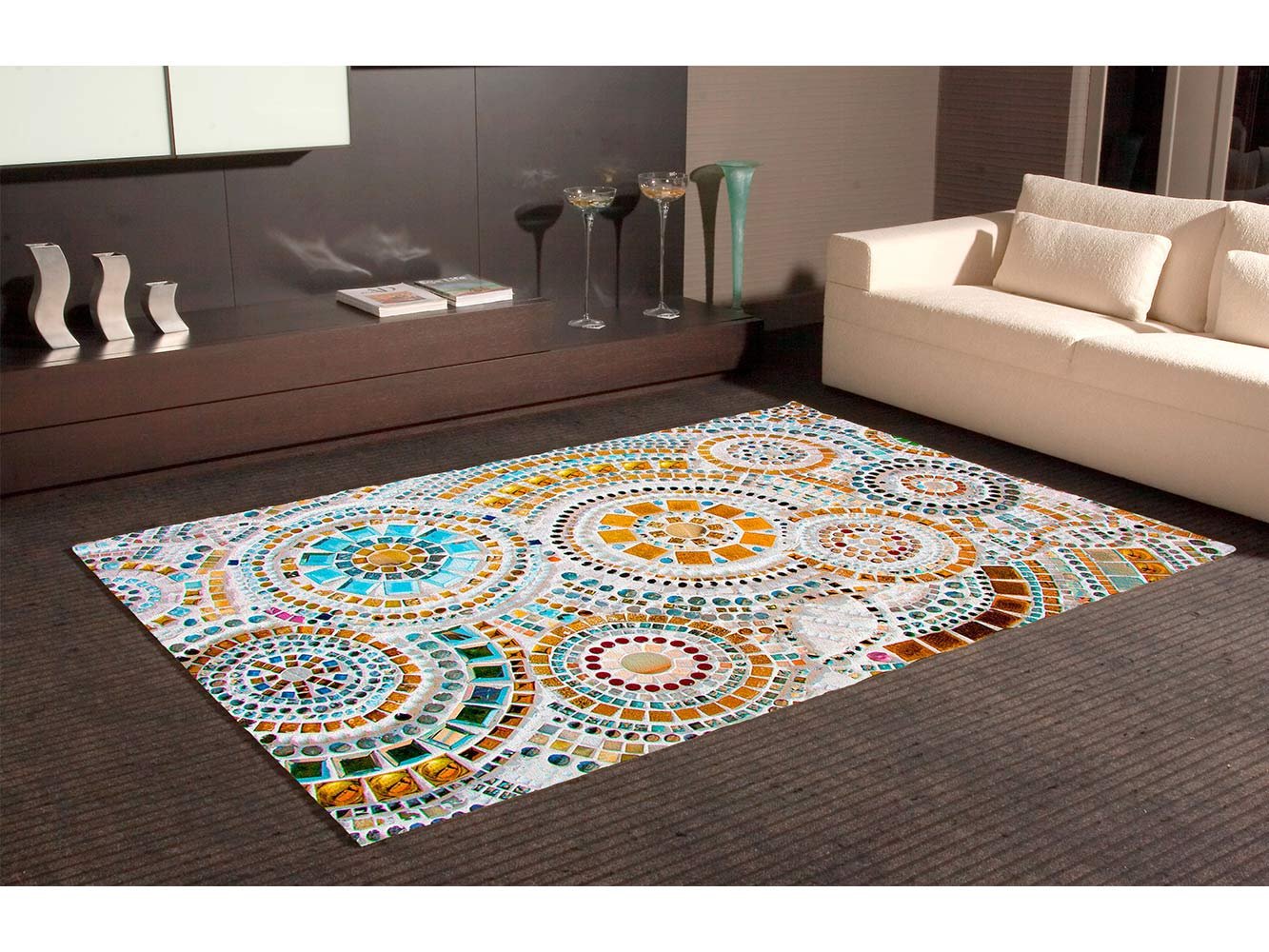 Oedim Circles Imitation Gresite Multi-Coloured PVC Rug | 95 cm x 165 cm | PVC Carpet | Vinyl Flooring | Home Decoration