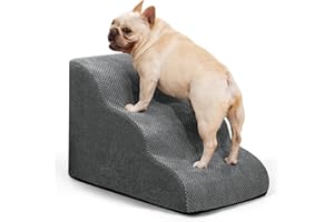 Aodisman Dog Ramp and Stairs for Small Dogs & Cats,3-Step Pet Stairs for Couch Sofa and Chair,Indoor Anti-Slip Dog Stairs for Old Cats and Puppy,Grey