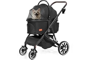 SWITTE Dog Stroller for Small Medium Dogs Cats with Detachable Basket, 3 in1 4 Wheels Pet Travel Jogger Puppies Kitties Stroller-Black