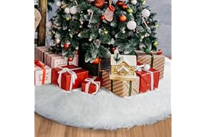 TOBEHIGHER Christmas Tree Skirt - 48 inches White Luxury Soft Faux Fur Tree Skirt, Large Christmas Tree Skirts, Pets Favors for Xmas Tree Decorations and Ornaments Fluffy Long Fur