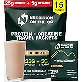 Nutrition On The Go Whey Protein Isolate Packets with Creatine – 25g Protein + 5g Creatine – Single-Serve Travel Protein Powder – Chocolate (15-Pack)
