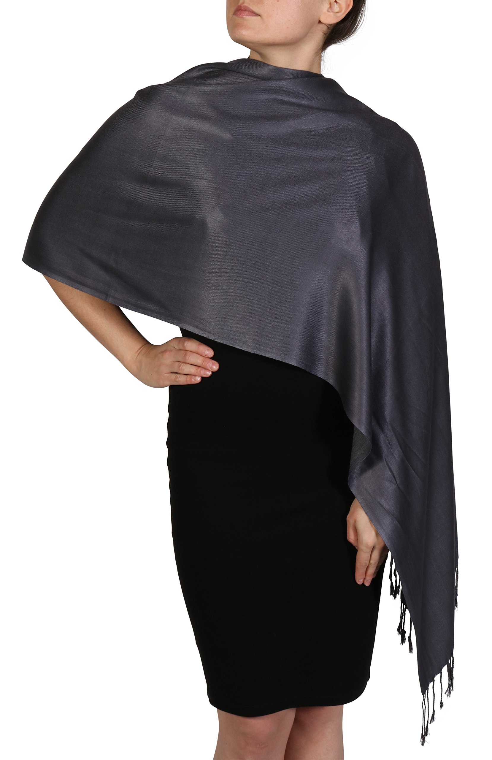 York Shawls Charcoal Grey Handcrafted Pashmina Scarf Wrap Shawl - Tassel Finishing - (25+ Colours)