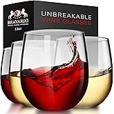 Bravario Unbreakable Stemless Plastic Wine Glasses | Reusable | Shatterproof 100% Tritan Plastic | Dishwasher-Safe | BPA-free | Awesome for Indoor & Outdoor | 13 oz, Set of 4
