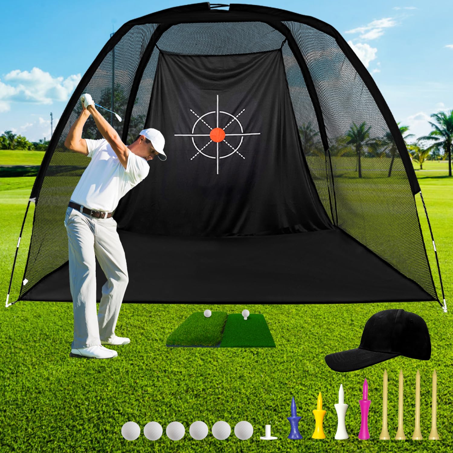 Photo 1 of Golf Hitting Practice Nets for Backyard Driving Heavy Duty Men Real Indoor Hitting Pitching Driving Nets for Indoor Outdoor Garage Use Golfing Swing Training Impact Cages with Frame and Net