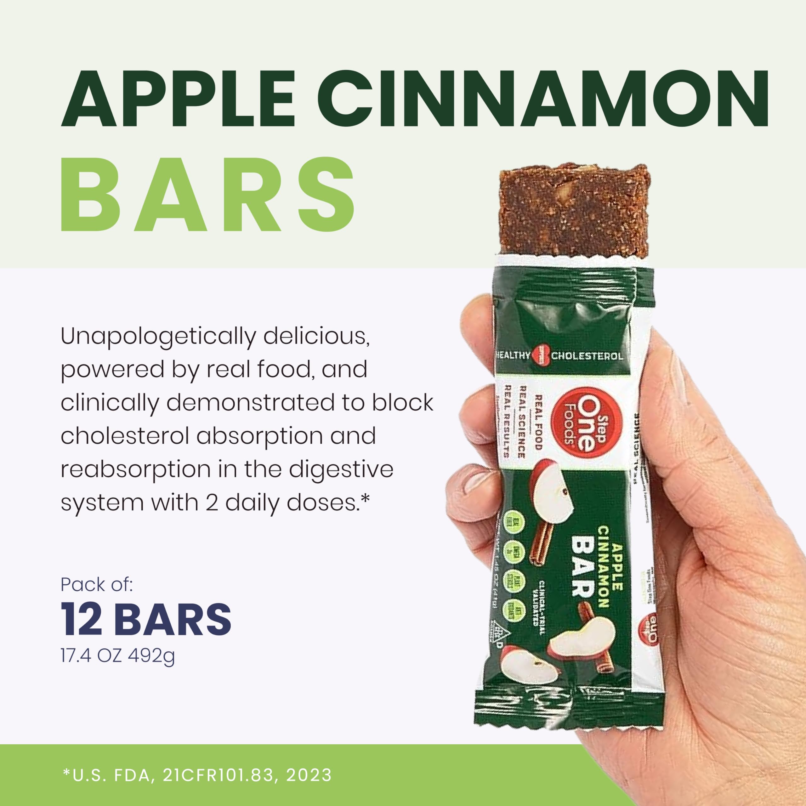 Step One Foods Apple Cinnamon Bars, Heart Healthy Snack Plant Sterols, Omega 3's and Dietary Fiber Gluten Free, Non-GMO, Vegan, Fruit and Nut Granola Bars (12 Pack)