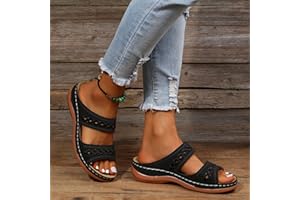 WOMENYIAOR Orthopedic Sandals for Women Fashion, Womens Walking Sandals with Arch Support Anti-Slip Comfortable Sandals Casual Flip Flops Slip On Sandals Women Dressy Summer Flat Walking Slippers (B-Black, 6)