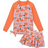 BAOHULU Girls 2-Piece Rash Guard Swimsuit Long Sleeve Bathing Suit with Swim Skirt UPF50+ Kids Beach Swimwear 2-12Y