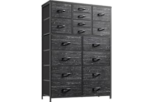 ENHOMEE Black Tall Dresser for Bedroom with 16 Drawer, Fabric Dressers & Chests of Drawers, Bedroom Dresser with Wood Top, Metal Frame,Storage Drawer for Closet Entryway