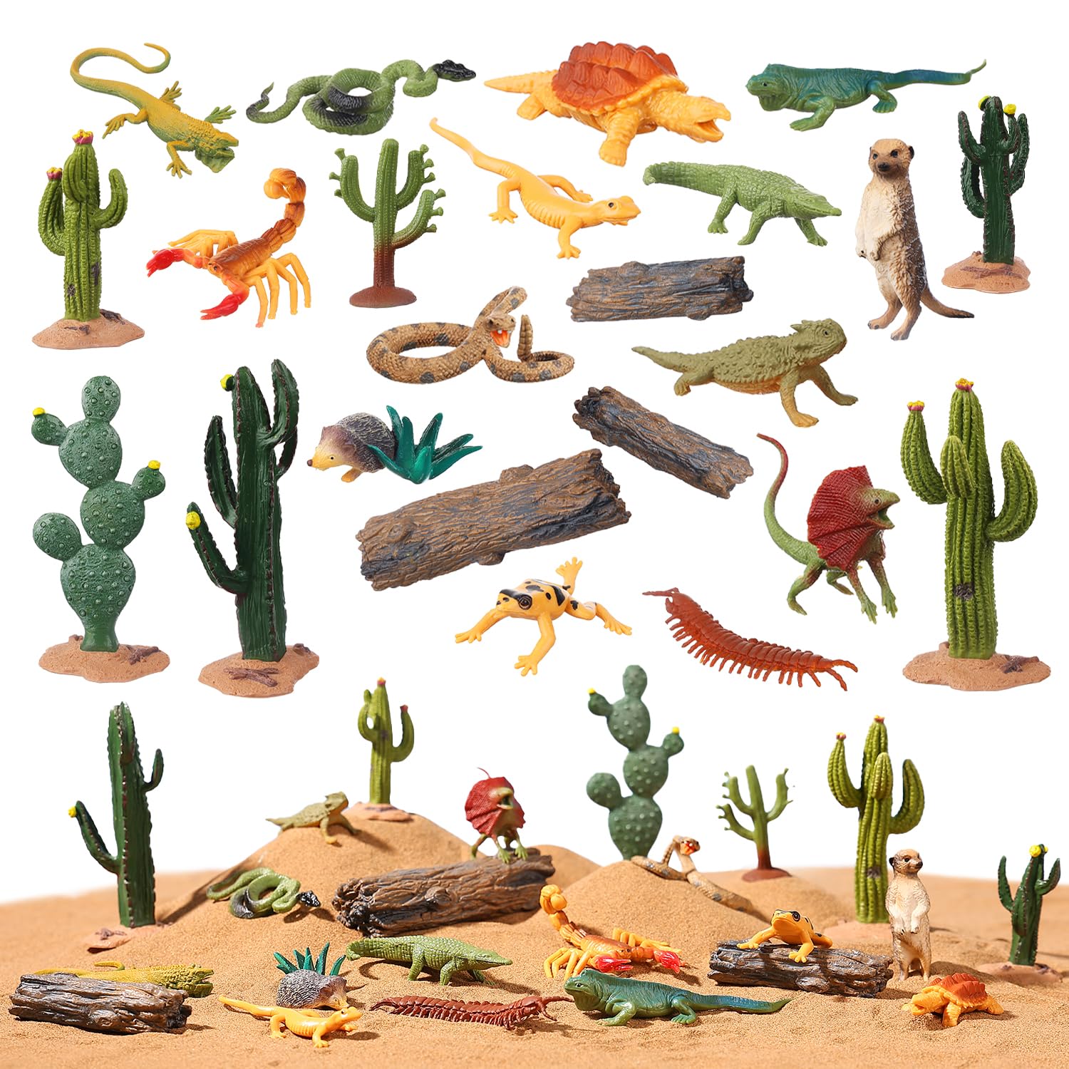 AENIMELY 23pcs Desert Animal Figurines Set – Includes Scorpion, Lizard, Rattlesnake Trees & Cactus – Desert Diorama Playset for Kids, Birthday Cake Toppers, Party Decorations