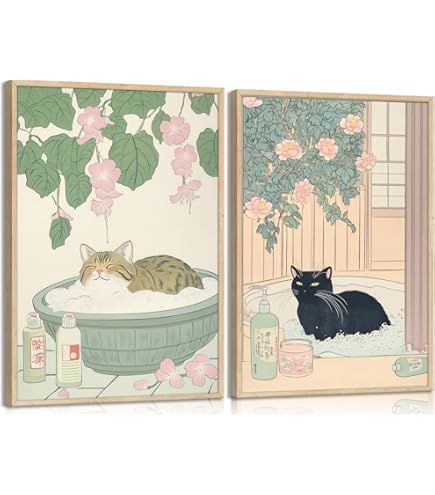 Floral Cat Wall Art - 9 Sleeping Cats In Flowers Canvas Print, Funny Animal Pictures For Home Decor