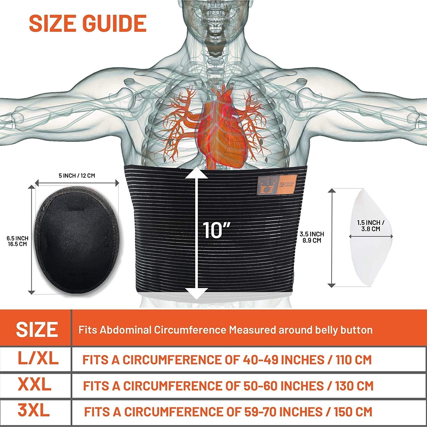 Plus Size Umbilical Hernia Support Belt I Pain and Discomfort Relief from Umbilical, Navel, Ventral and Incisional Hernias I Hernia Binder for Big Men and Large Women I XXL/2XL: Health & Personal Care