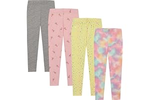 BTween Kids Girl's Fall Fashion Stretch Leggings Comfortable Bottoms Set- 4 Pack Bundle