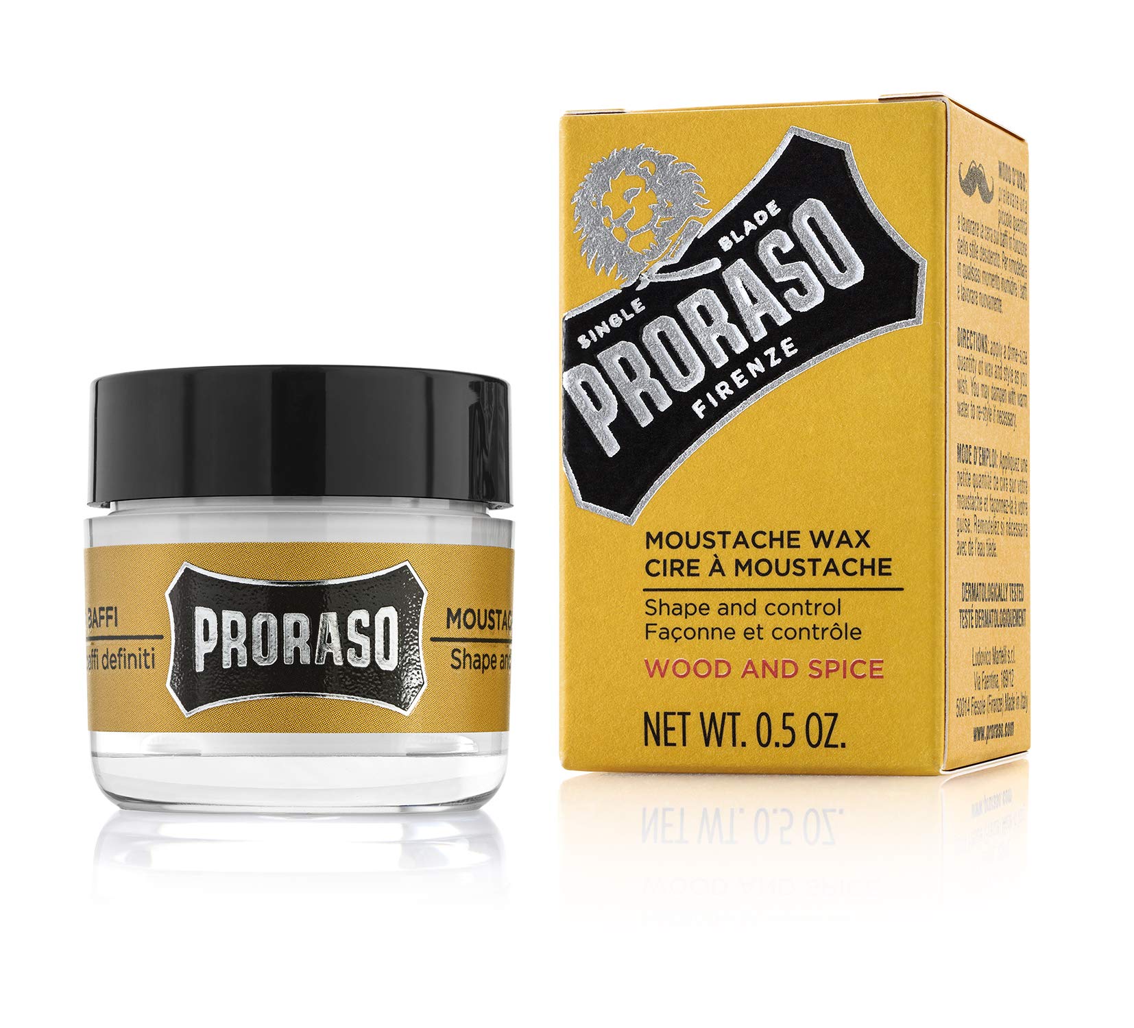 Proraso Moustache Wax, Wood and Spice, 15ml, Soft Moustache Wax with Shea Butter and Beeswax to Condition and Style, Made in Italy