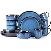 LERATIO Ceramic Dinnerware Sets for 4,16-PieceReactive Glaze Plates and Bowls Set with Mugs,Highly Chip and Crack Resistant | Dishwasher,Microwave & Oven Safe Dishes set-Blue