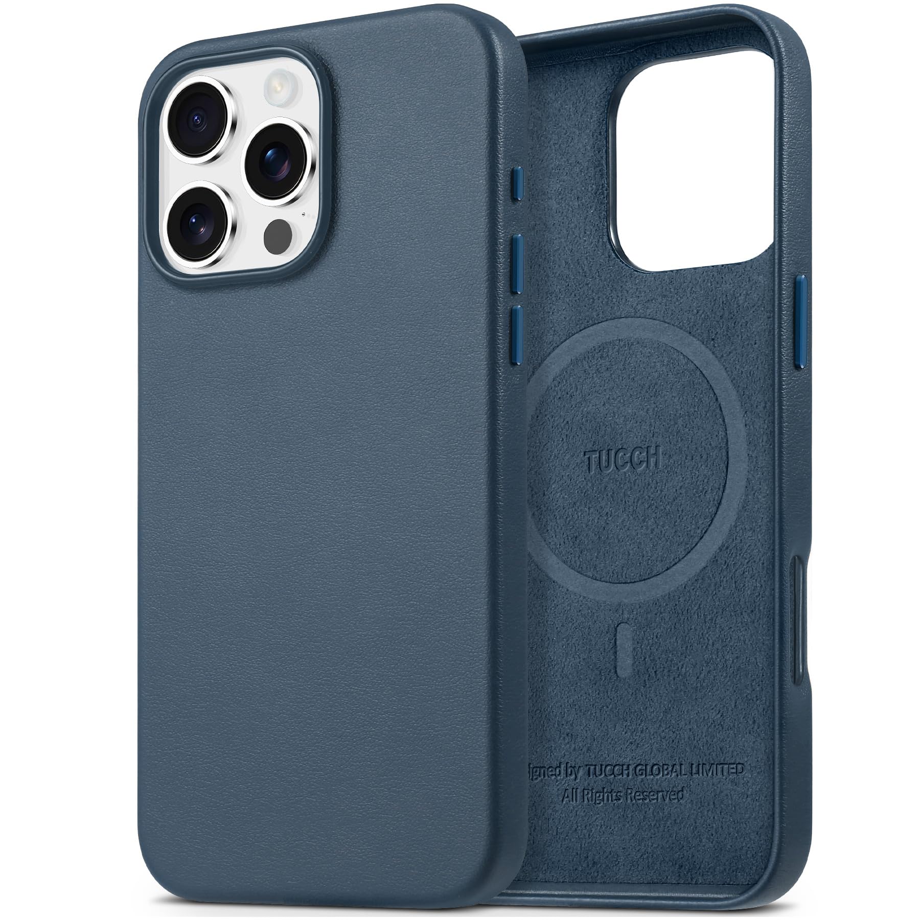 TUCCH Magnetic Case for iPhone 16 Pro Max (6.9") 2024, Protective Lightweight PU Leather Shockproof Anti-Slip Cover[Wireless Charging][Anti-Fingerprint]Compatible with iPhone 16 Pro Max 5G, Dark Blue