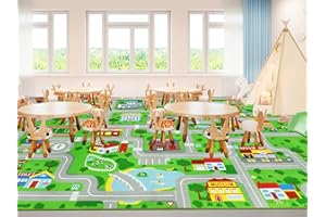 VSIWB Kids Carpet Playmat Car Rug 6'6'' x 9'8'' Educational Road Traffic Carpet Fun City Life Map Kids Car Rug Non Slip Play Carpet for Children Playroom Bedroom Classroom Decor,Green
