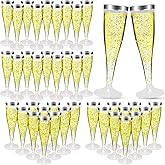 Tivcck 100 Pack Plastic Champagne Flutes,4.5 oz Silver Rim Plastic Champagne Glasses,Clear Disposable Champagne Flute,Disposable Toasting Glasses for Parties, Weddings