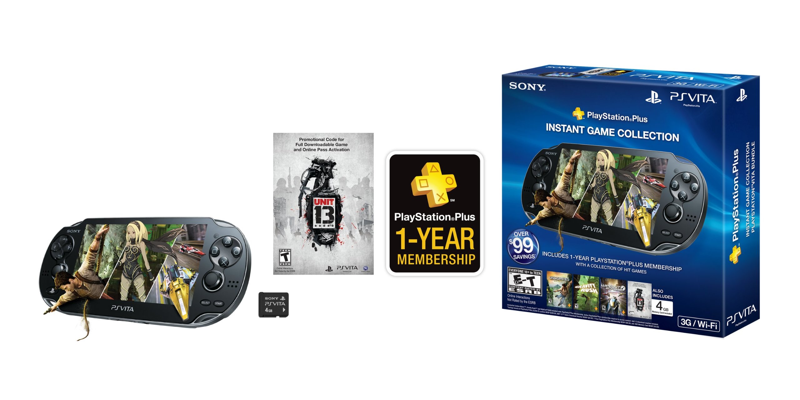 PlayStation Vita 3G Bundle - 4GB with PlayStation Plus and Unit 13 Voucher