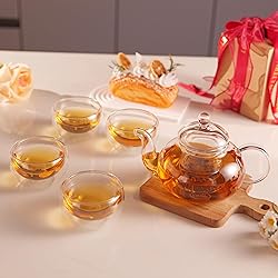 CNGLASS Glass Teapot Set,20oz Clear Tea Pot with 4