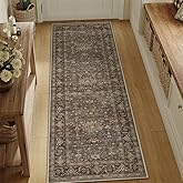 WondRg 2x6 Washable Runner Rug for Hallway Kitchen Vintage Brown Non Slip Low Pile Carpet Traditional Retro Soft Throw Rug for Bathroom Bedroom Entryway Indoor Entrance