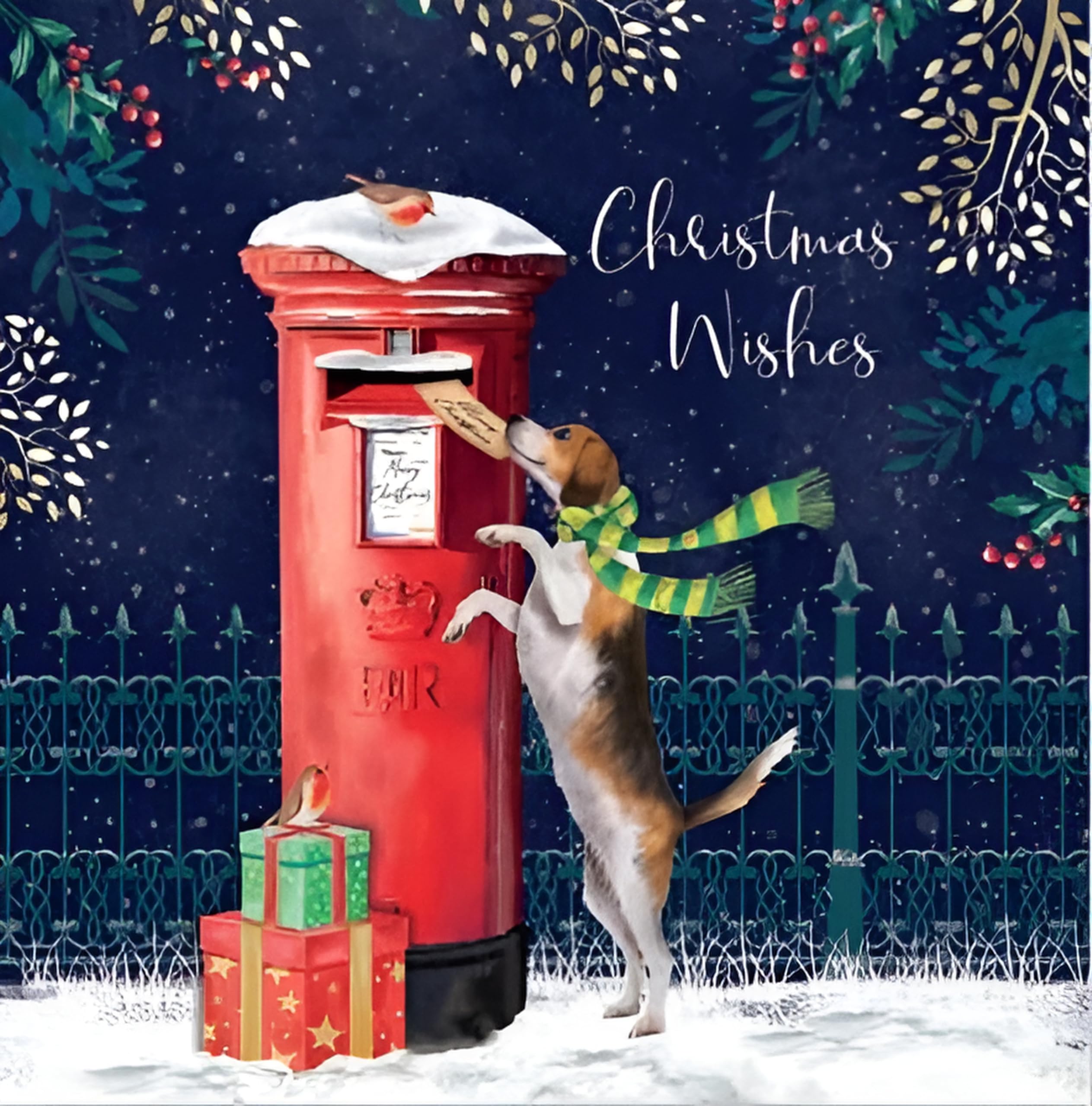 Noel Tatt Charity Christmas Cards Pack of 10 - Dog, Robins and Post Box Design - Festive Christmas Cards Multipack - In Aid of UK Charities