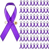 300 Pieces Purple Awareness Ribbon Pins Purple Reusable Satin Ribbon Lapel Pins Raise Awareness for Domestic Violence Lupus Overdose Pancreatic Cancer Alzheimer's