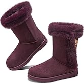 Obtaom Women’s winter snow boots Short Mid Calf fashion boot Art Resin button Faux Suede boots for women
