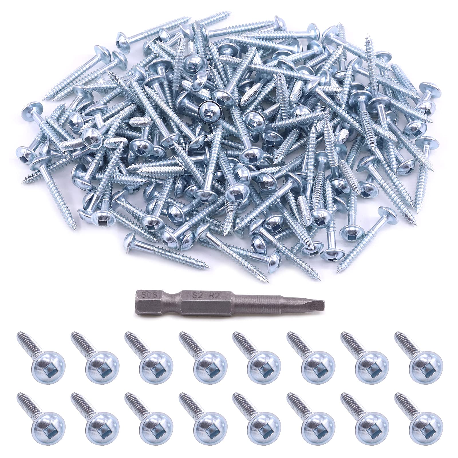 Glarks 160Pcs #8x1-1/4" Pocket Hole Screws Zinc Coated Square Drive Self Tapping Fine Thread Wood Screws for Wood and Sheet Metal (#8x1-1/4" Fine Thread)