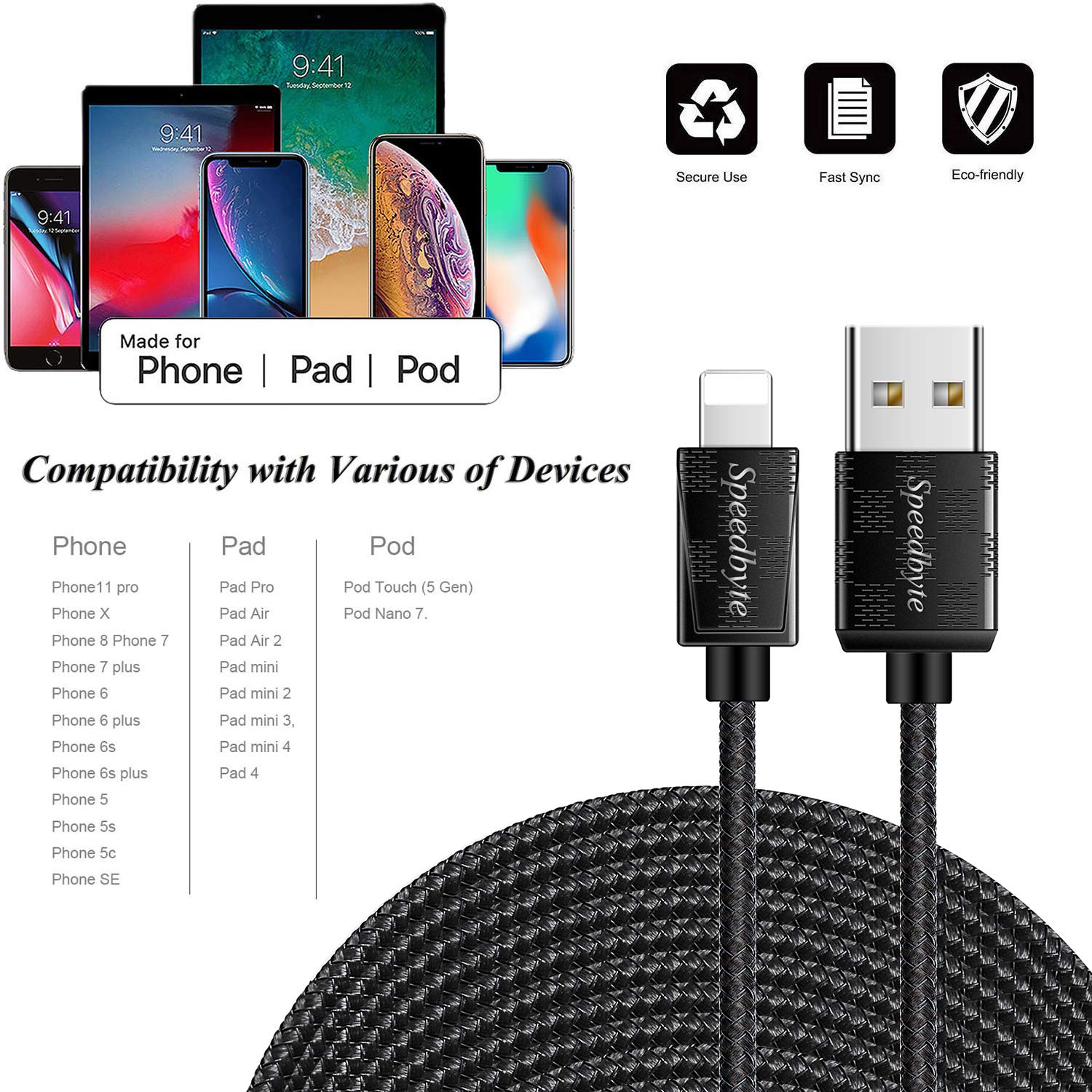 5M Charger Cable，16FT Nylon Fishnet Braided Super-long Charge Cord USB Cable with Zinc Alloy Connector Compatible with Phone 11/11Pro/11ProMax/Xs/Max/XR/X/8/8Plus/7/7Plus/6S/6S Plus/5/5S/5C/SE/Pad/Pod