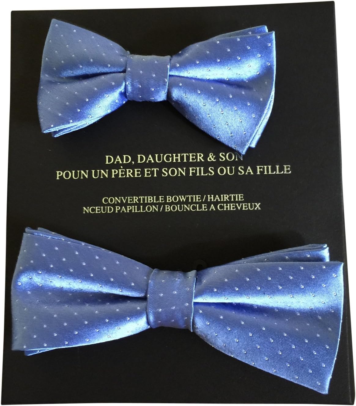 Saks Fifth Avenue 100% Silk Father and Son Formal Bow Tie or Daughter Hair Bow Gift Set Blue Dot