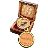 Trust in The Lord with All Your Heart - Proverbs 3:5-6 Quote Engraved Compass with Wooden Box, Baptism Religious Gift for Men, Unique Christian Gift