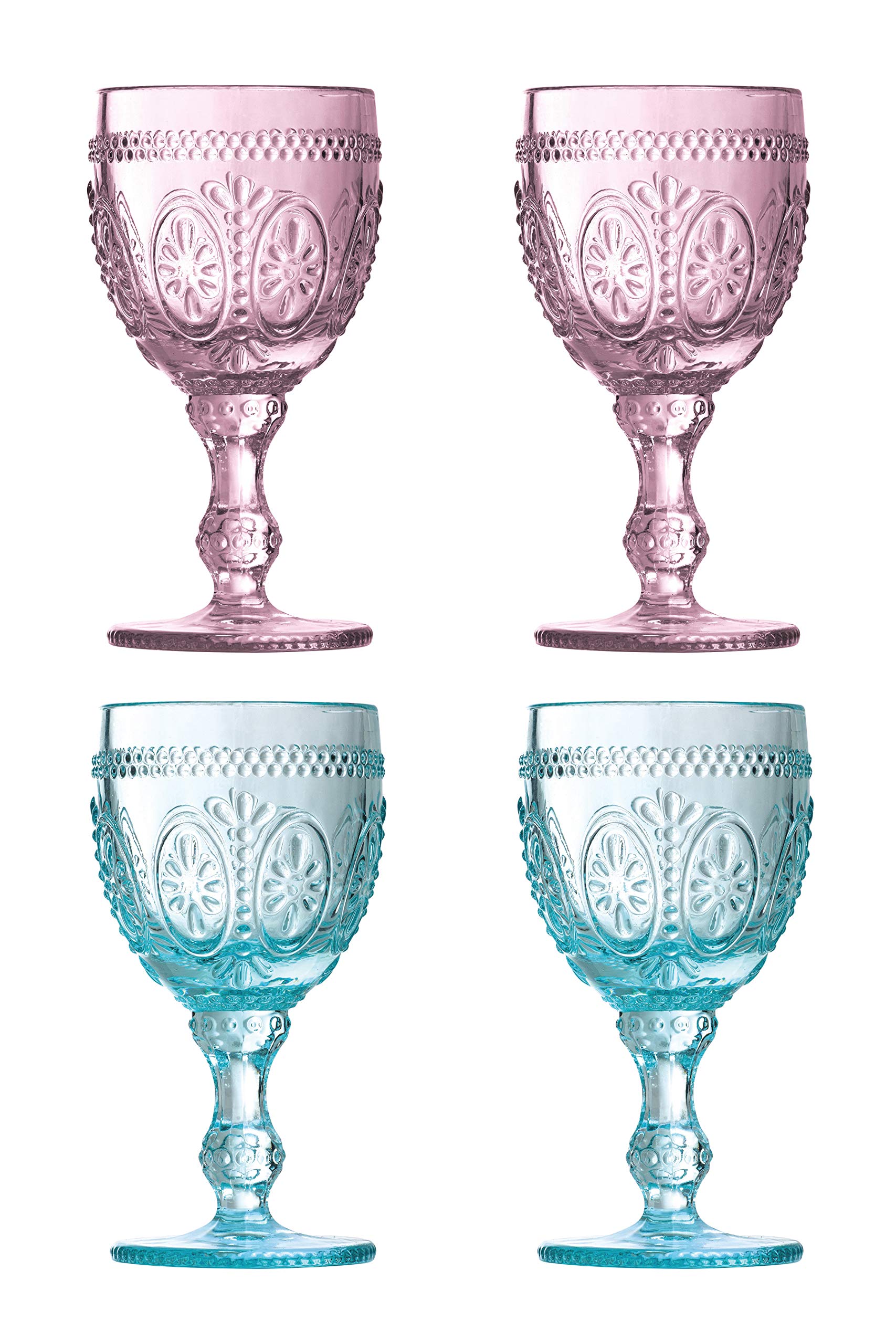 Premier Housewares Fleur Wine Glasses, Pink/Blue, 8 x 8 x 15 cm