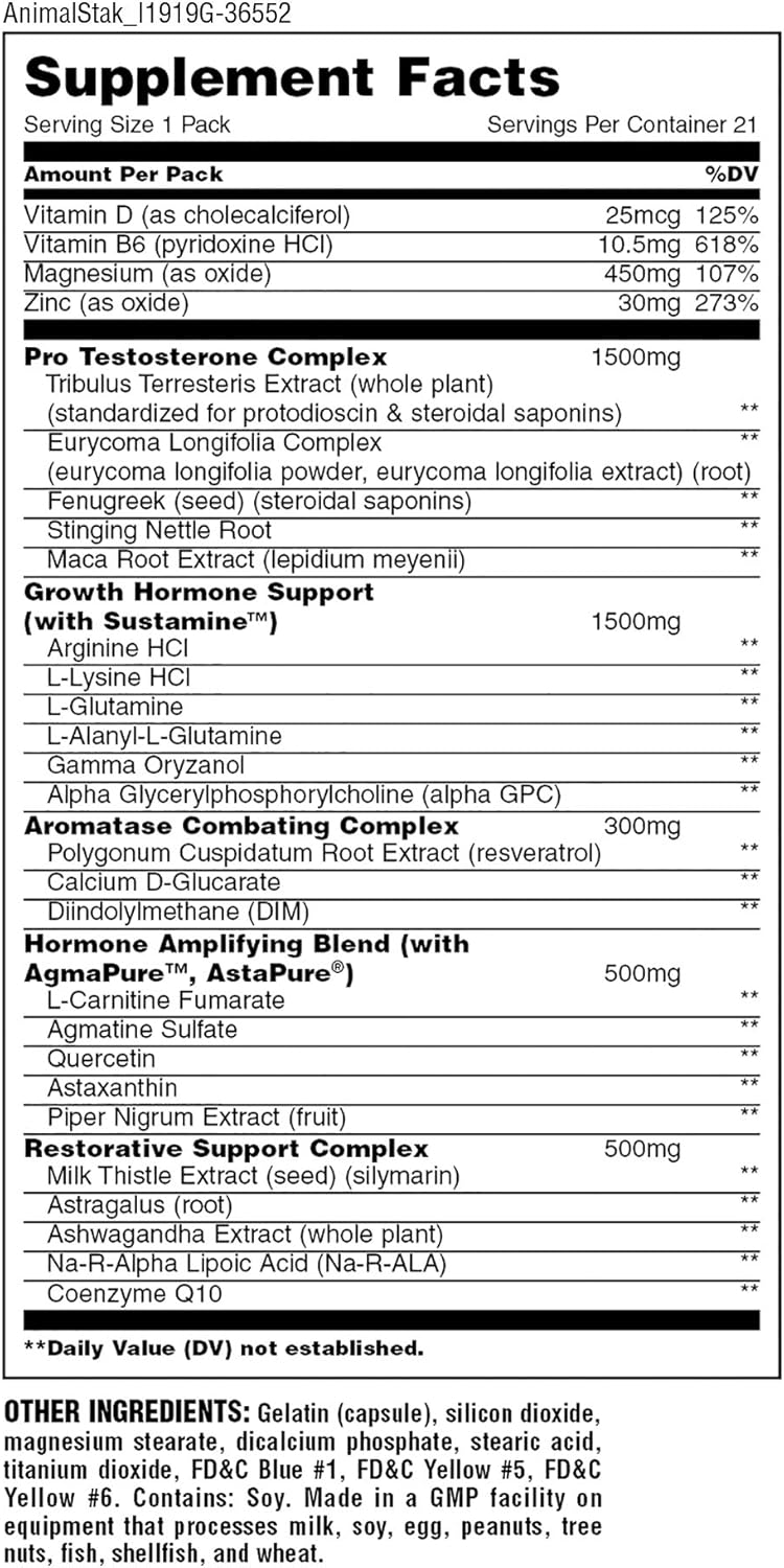 Animal Stak - Natural Hormone Booster Supplement with Tribulus and GH Support Complex - Natural Testosterone Booster for Bodybuilders and Strength Athletes - 1 Month Cycle: Health & Personal Care