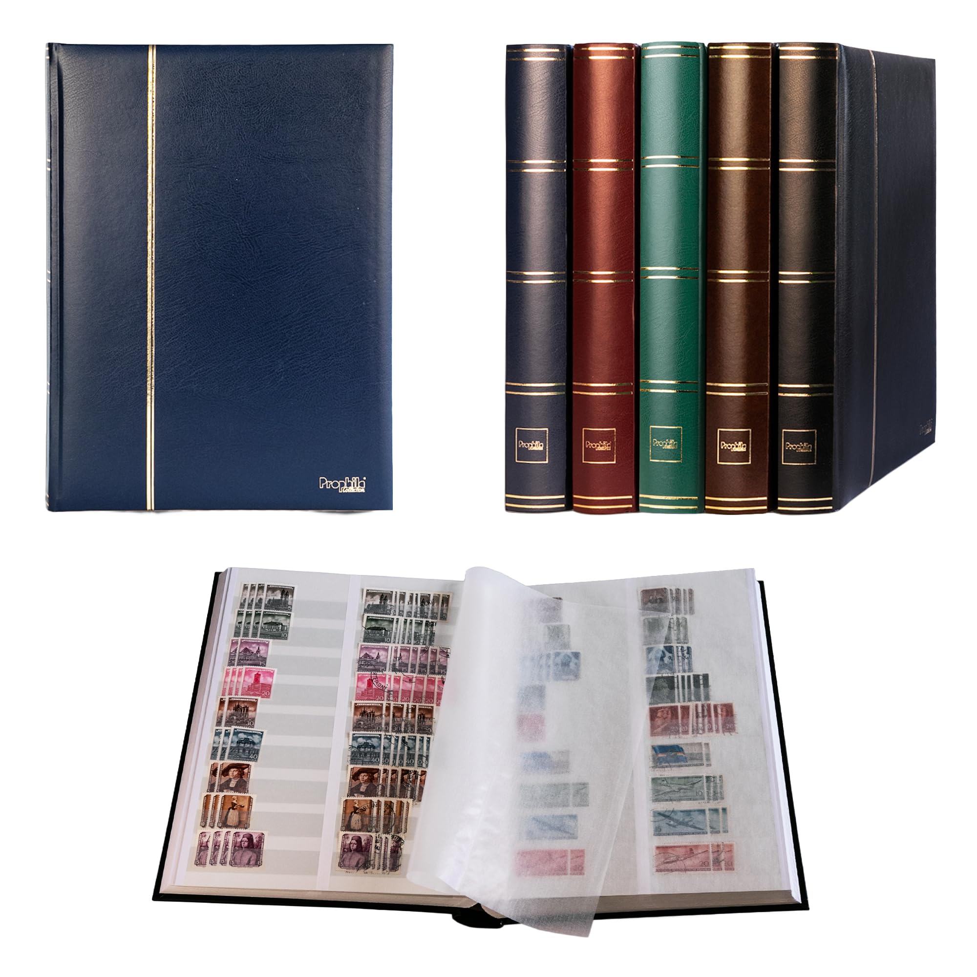 Prophila stamp album (new) 60 white divided sides, padded blue cover