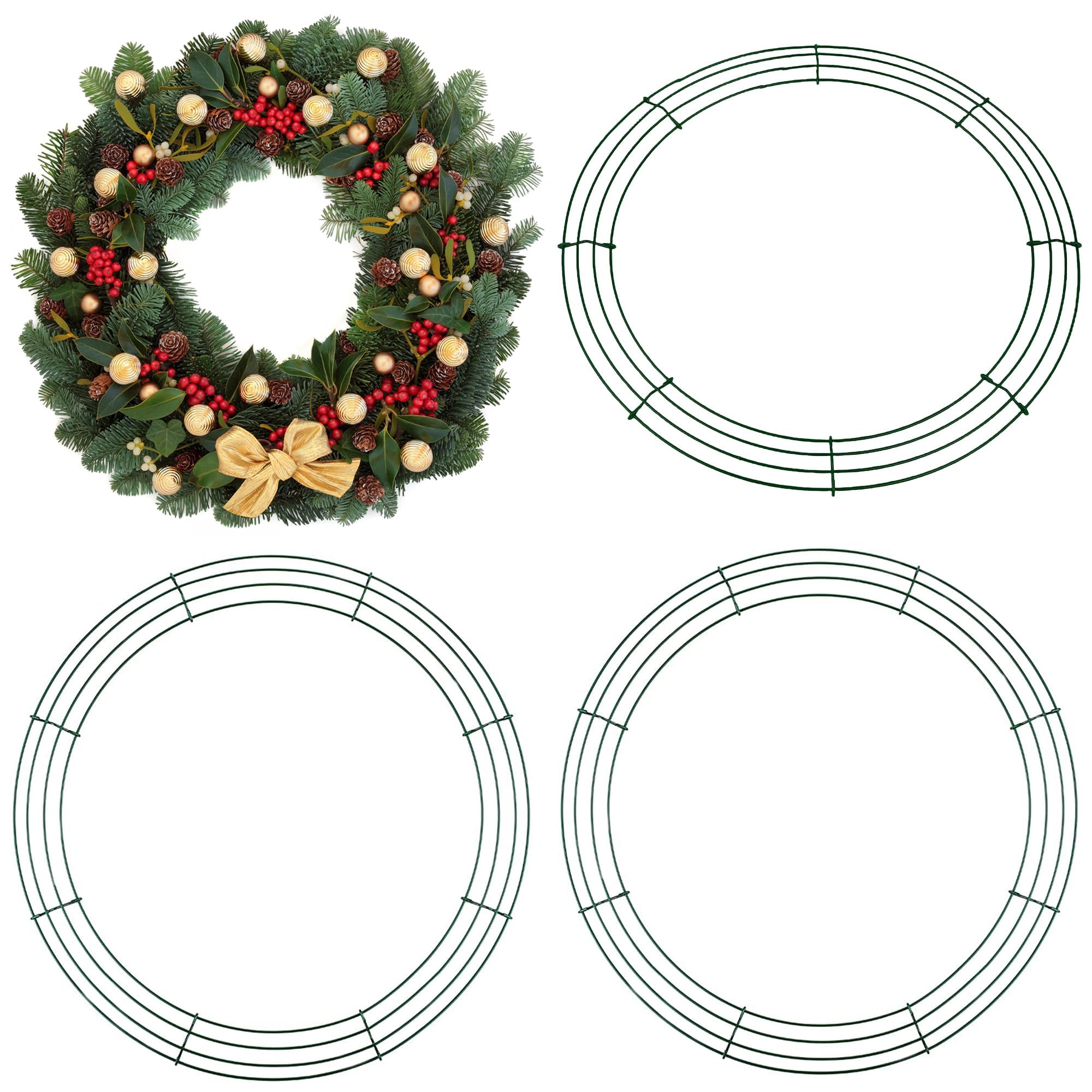 Aodaer 4 Pack 16 Inch Wire Wreath Frame Christmas Green Wire Wreath Ring Round Metal DIY Floral Crafts Wreath for Halloween New Year Holiday Valentine Day Decorations