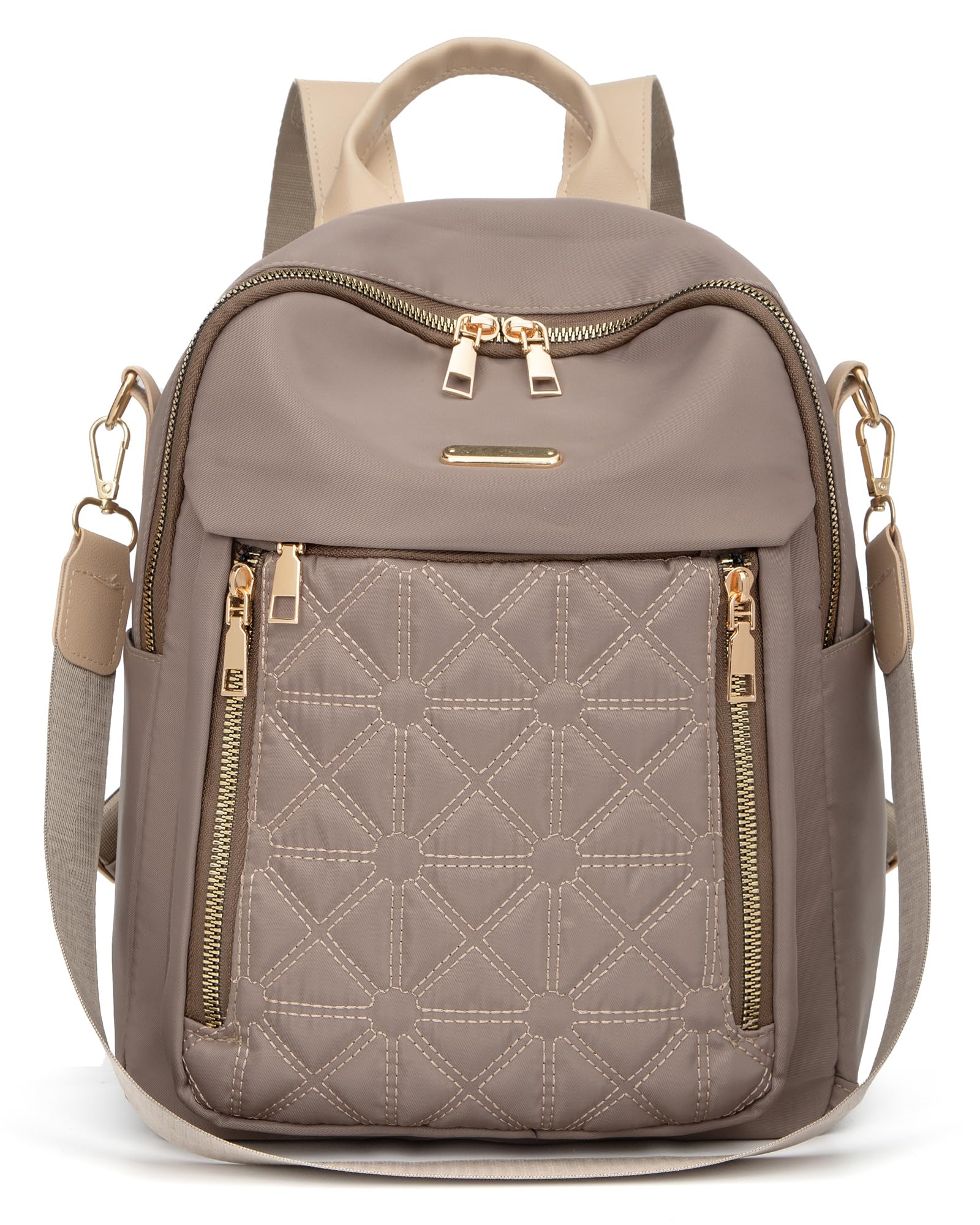 Pealwel Mini Nylon Women Backpacks,Small Ladies backpacks Lightweight Shoulder Satchel Bag Tote Handbag Casual Travel Daypack (Khaqi)