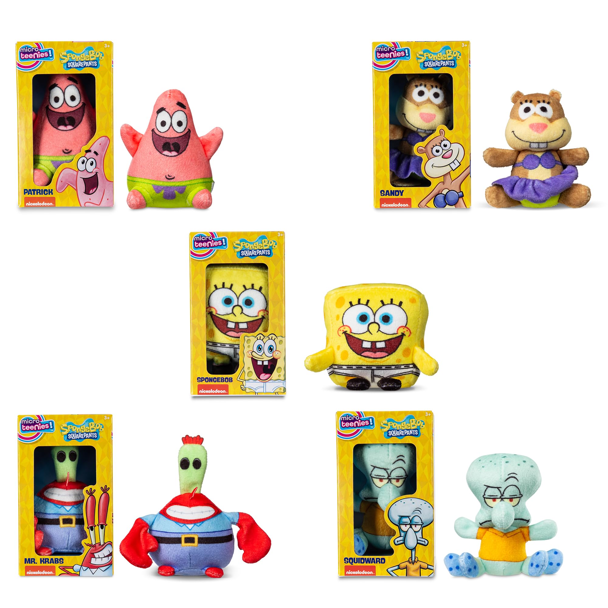 Spongebob Square Pants 5-Pack - Collectible Miniature Plush Figure, Suffed Animal, Toy Mini Soft Figure for Kids Ages 4+