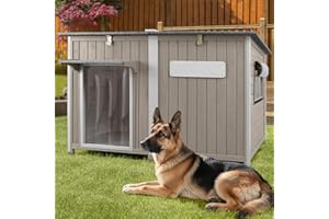 Ketive Large Dog House Outdoor XL Wooden Dog House with Weatherproof Asphalt Roof, Chew-Resistant Frame, Removable Floor, for Medium to Large Dogs Indoor Outdoor Use (Grey, 55.1"L x 33.1"W x 34.8"H)