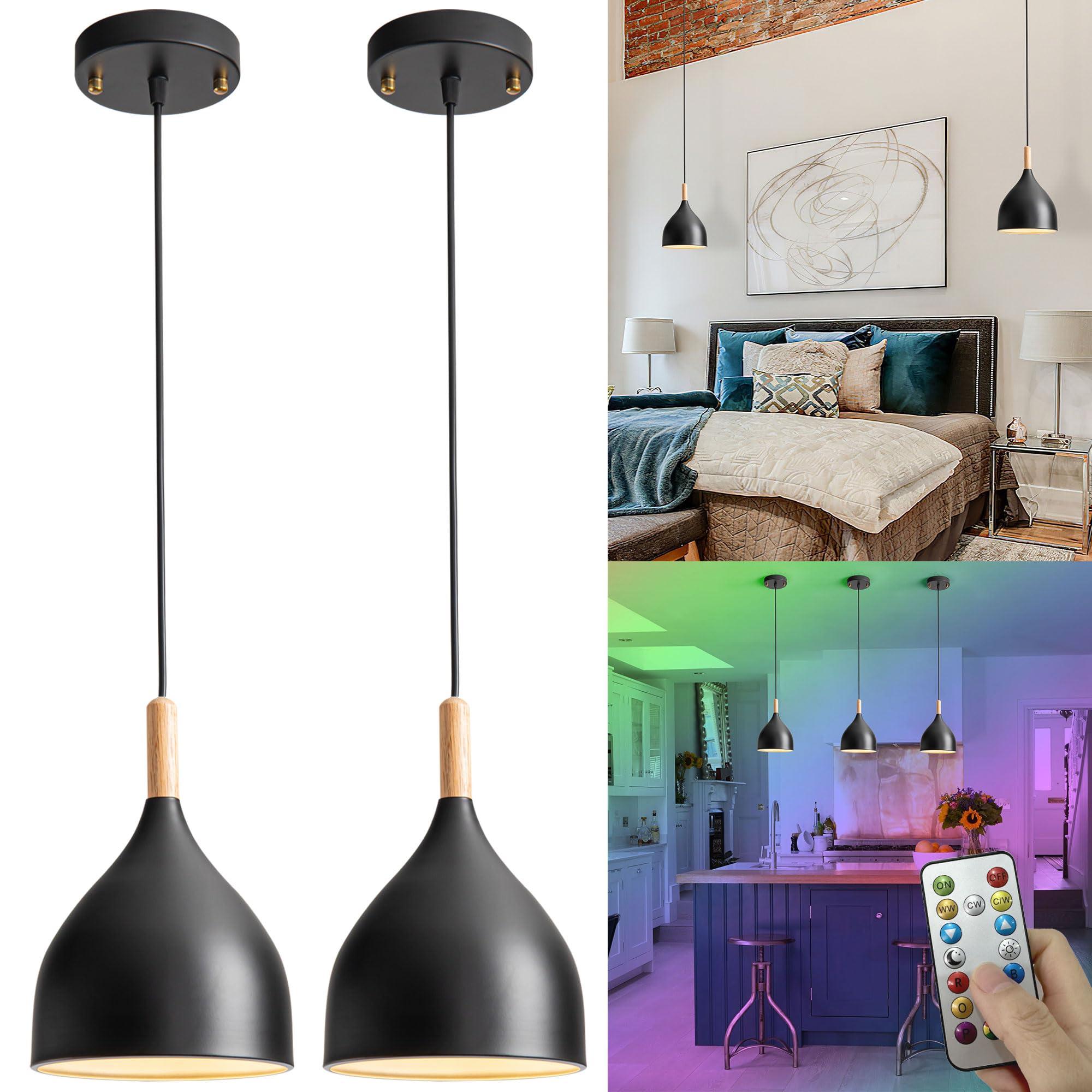 Photo 1 of civaza Battery Operated Hanging Light with Remote,Kitchen Island Chandelier Set of 2 Non Hardwired,Battery Pendant Light with 50hours+ Battery Life Rechargeable Light Bulbs *MISSING PARTS*