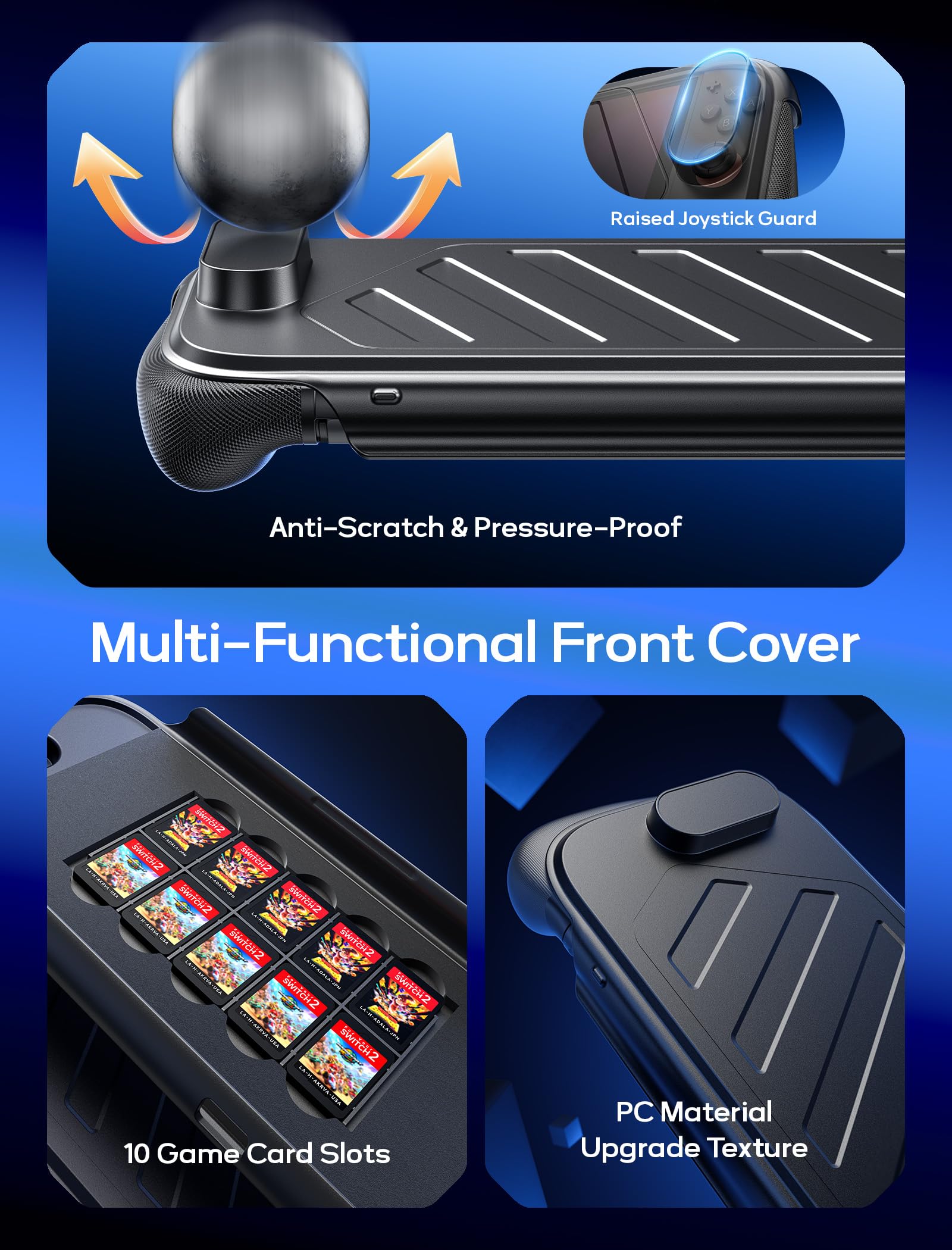 JSAUX Split-Schutzhülle für Switch 2, TPU-Mittelrahmen & PC-Frontabdeckung, Rutschfester Ergonomischer Griff, Platz für 10 Spielekarten, Unterstützt Standfunktion, Stoßfest & Kratzfest, PC0114 3