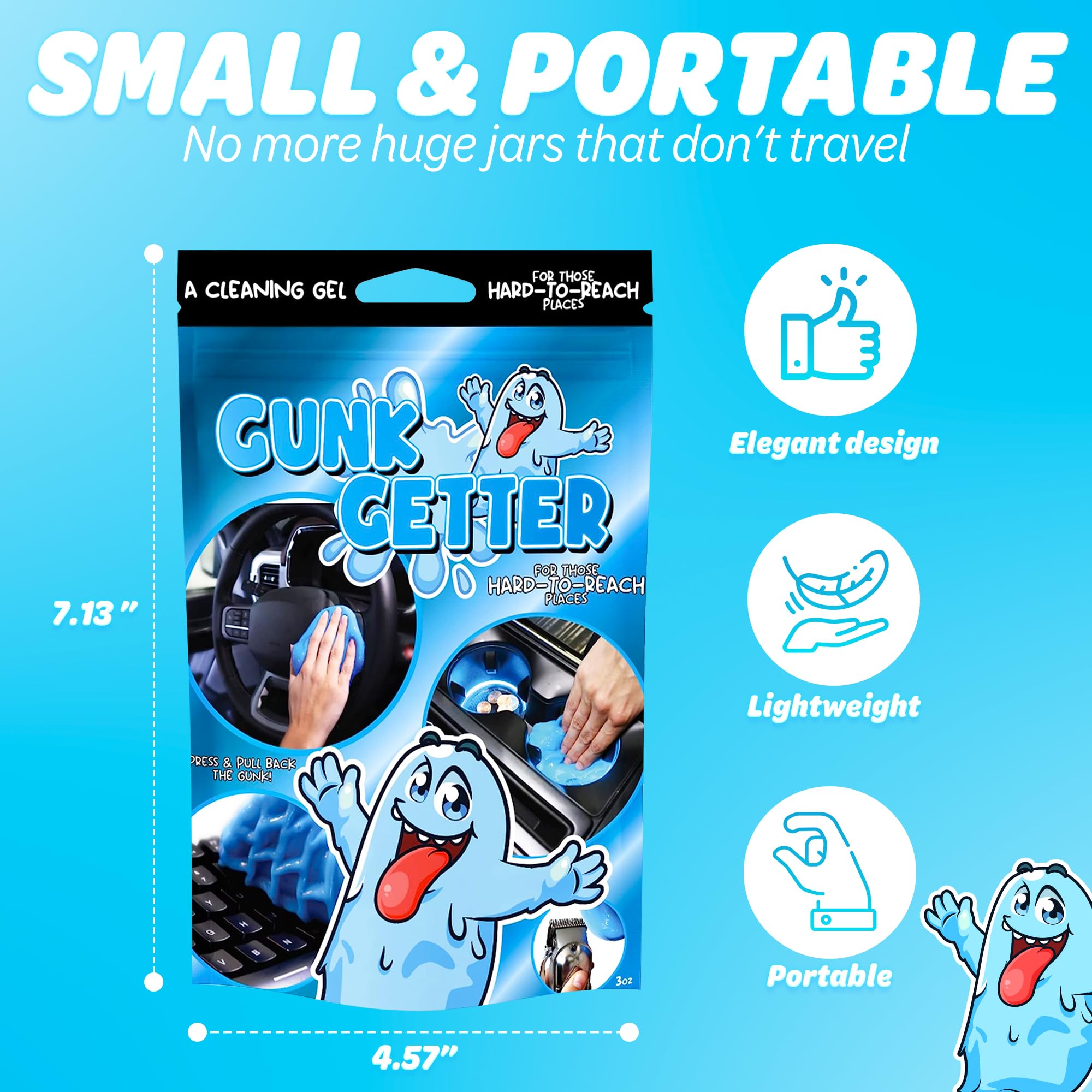 PeerBasics, Cleaning Gel for Those Hard to Reach Places, Automotive Cup Holder Electronic Keyboard Office, Slime Gel Cleaner Dust Crumb Removal (Resealable Pouch, Blue, 3oz)