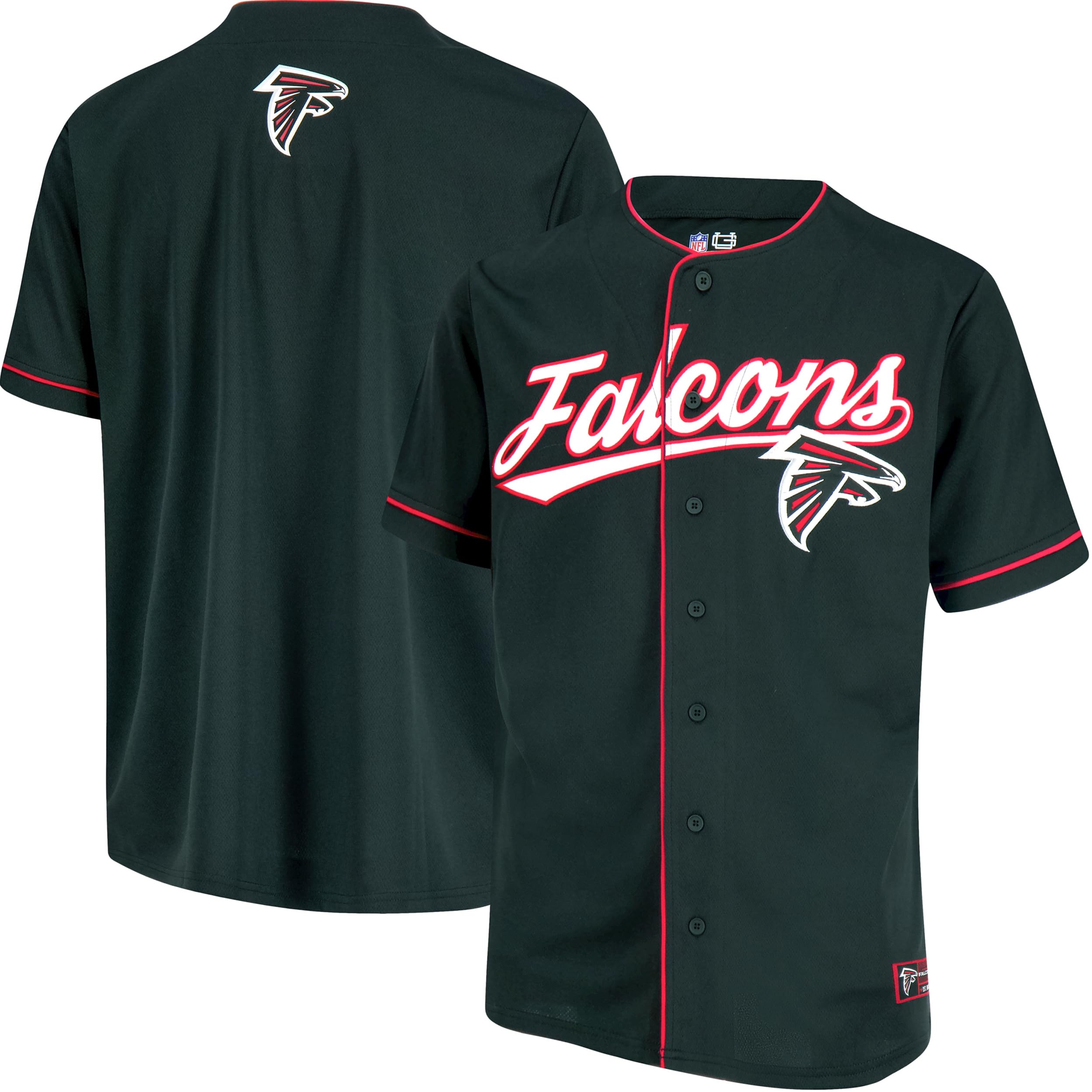 Ultra Game NFL Official Adults Game Day Button Down Baseball Mesh Jersey Shirt - Unisex, Atlanta Falcons, Team Color, Medium Image