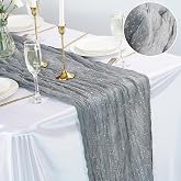 Gzcvba Silver Gray Spirng Cheesecloth Table Runner Boho Rustic Gauze 120 inch 10FT Shimmer Cheese Cloth Runner for Wedding Party Baby Shower Birthday Home Decor Holiday Decorations