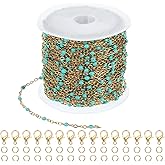 PATIKIL Stainless Steel Jewelry Chain, 33Ft 1.5mm Pine Green Beaded Link Cable Chains for Necklace Earring Bracelet Findings Jewelry Making Trucker Hat Chains, Gold/Pine Green