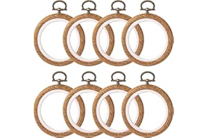 Framendino, 8 Pack Round Mini Embroidery Hoops 3 Inch Imitated Wood Display Frame Circle Cross Stitch Hoop Ring for Art Craft Sewing Hanging Ornaments