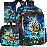 3PCS Dinosaur Backpack for Boys, 16 Inch Kids Water Resistant Preschool Elementary Kindergarten Bookbags and Lunch Box | Kids, Water Resistant, Preschool, Elementary, Kindergarten