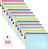 Vicloon 12Pcs A6 Zip Lock Bags Mesh Document Wallets Multicolor