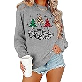 NEWWEN Christmas Sweatshirts for Women Christmas Tree Leopard Plaid Graphic Sweatshirt Xmas Holiday Party Gift Pullover Tops