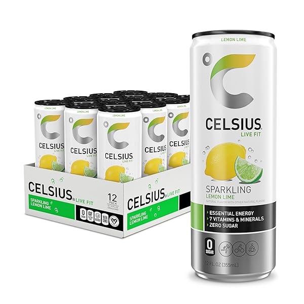 CELSIUS SPARKLING LEMON LIME, FUNCTIONAL ESSENTIAL ENERGY DRINK, 12 FL OZ (PACK OF 12)