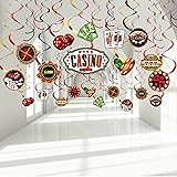 Casino Birthday Party Foil Hanging Swirls Decorations, Game Night Red Black Poker Happy Birthday Party Ceiling Hangings for L